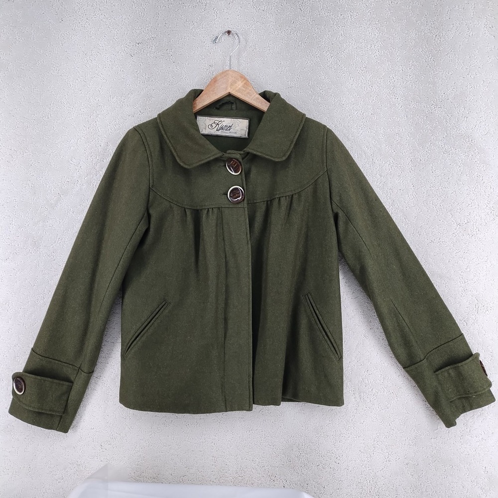 Kismet Petite Wool Blend Jacket Women’s SP Olive Green Button Coat